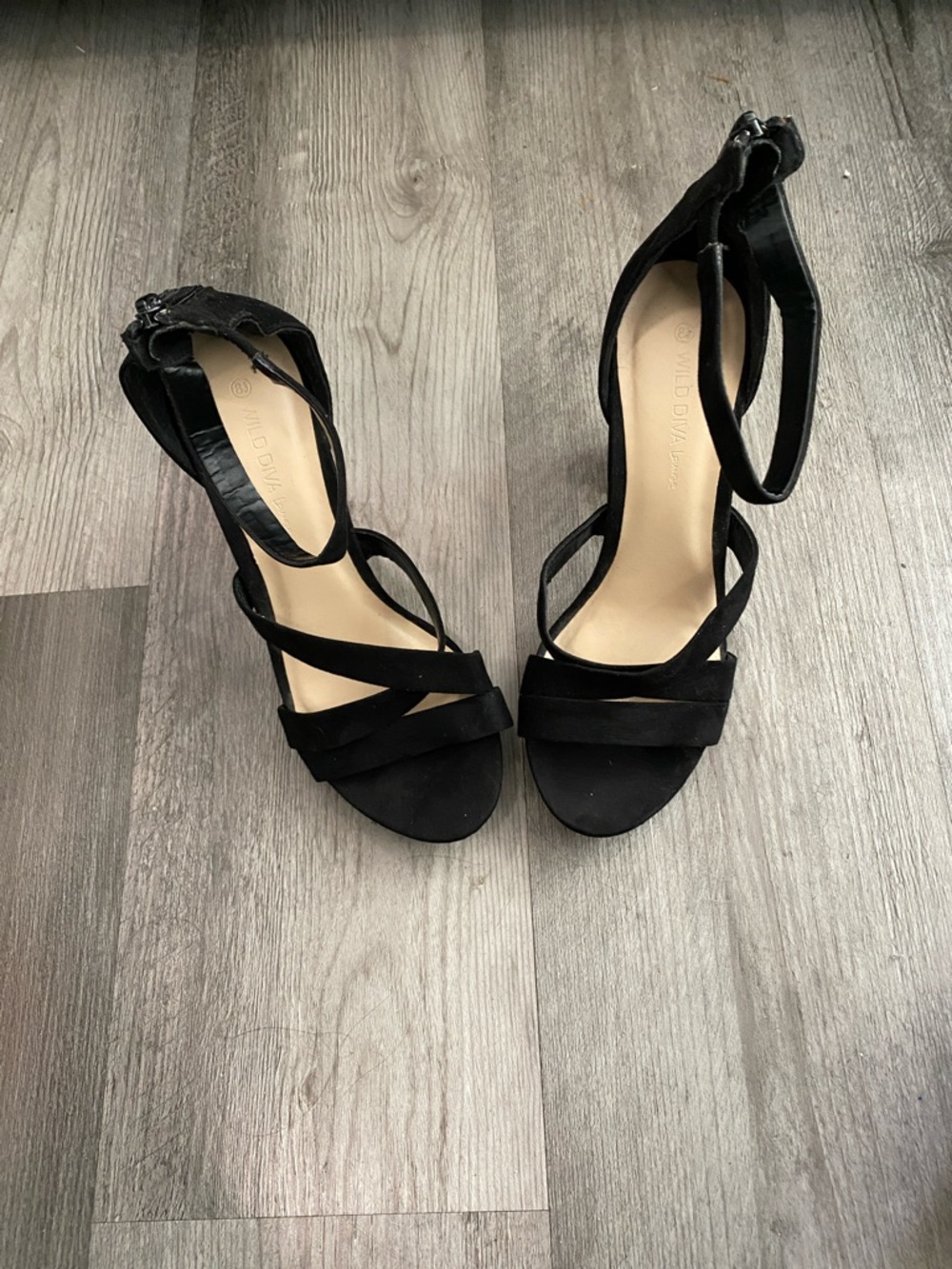 Wild Diva Black Strappy Ankle-Heel Sandals